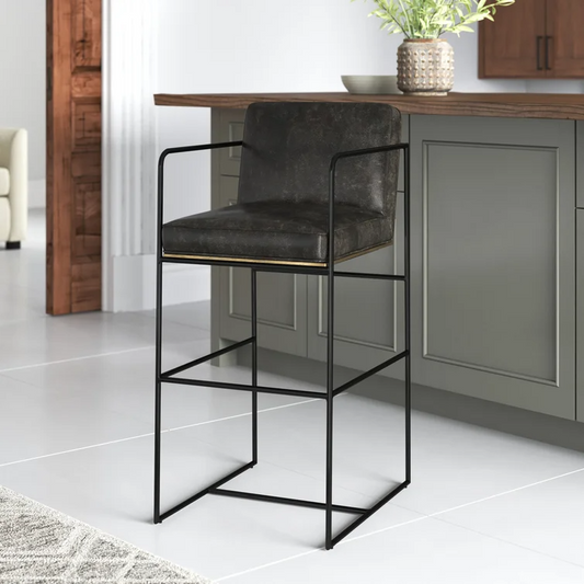 Sidney 26`` Counter/Bar Stool, 100% Genuine Leather, Black *HUGE SAVINGS*