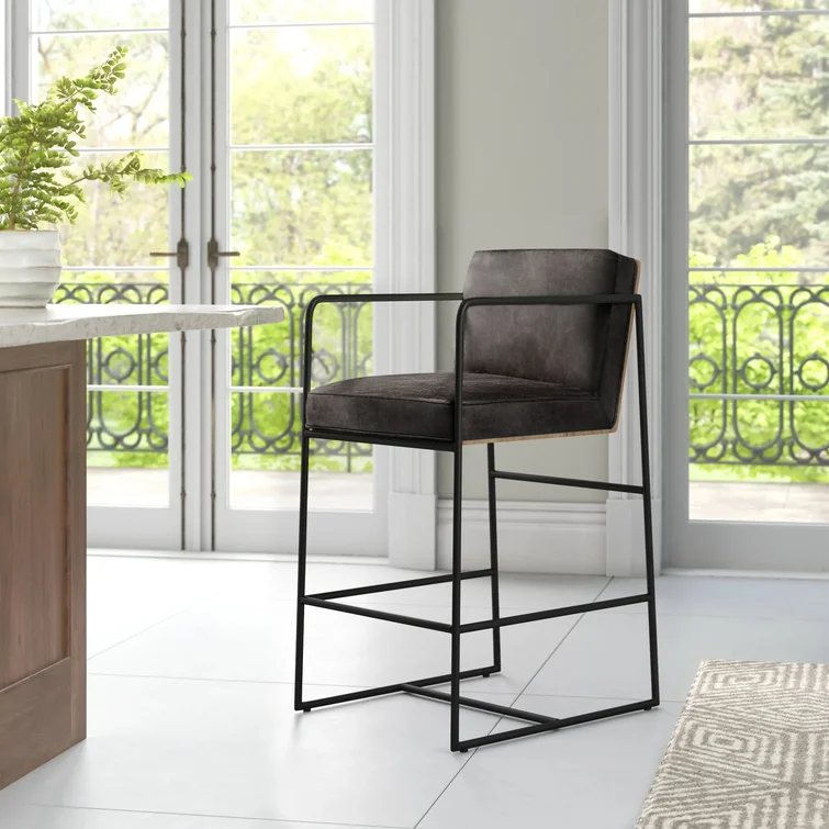 Sidney 26`` Counter/Bar Stool, 100% Genuine Leather, Black *HUGE SAVINGS*