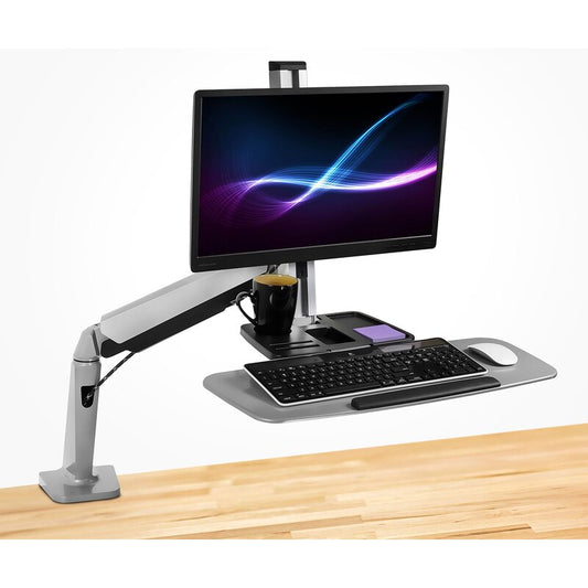 Sit Stand Workstation For Single Monitor And Keyboard - Height Adjustable Standing Desk Mount With Monitor Mount And Keyboard Tray
