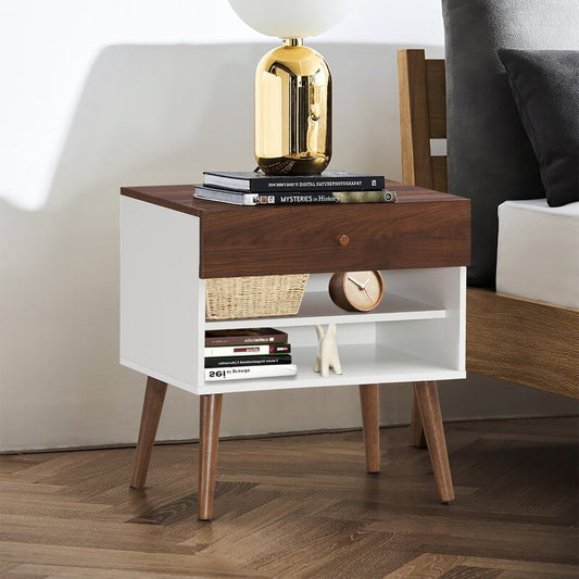 Sanda 1 Drawer End Table, Walnut / White