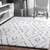 Sofie Geometric Handmade Tufted Area Rug in White - 5' X 8'