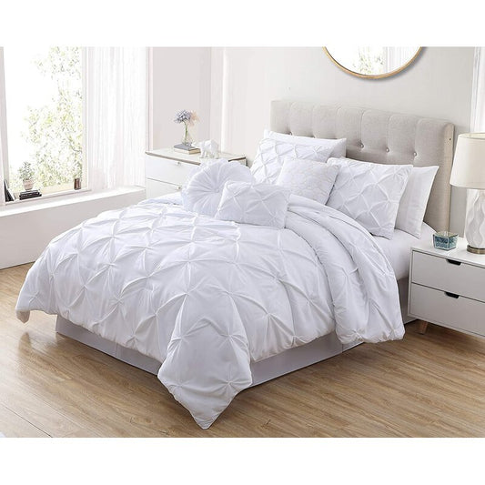King Luxury Pinch Pleat Pintuck Comforter Duvet Quilt Cover & Pillow Sham Bedding Set
