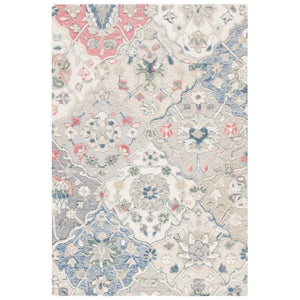 Tecumseth Oriental Handmade Tufted Wool Area Rug in Pink/Navy/Ivory