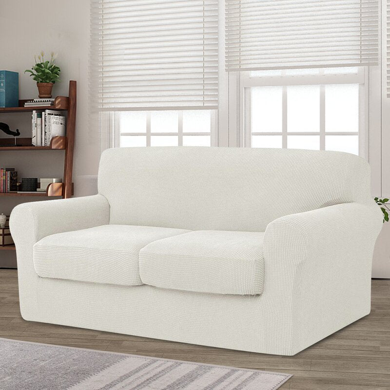 Ivory Elastic textured Box Cushion Loveseat Slipcover - Loveseat not included -