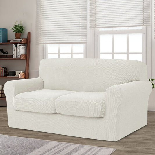 Ivory Elastic textured Box Cushion Loveseat Slipcover - Loveseat not included -