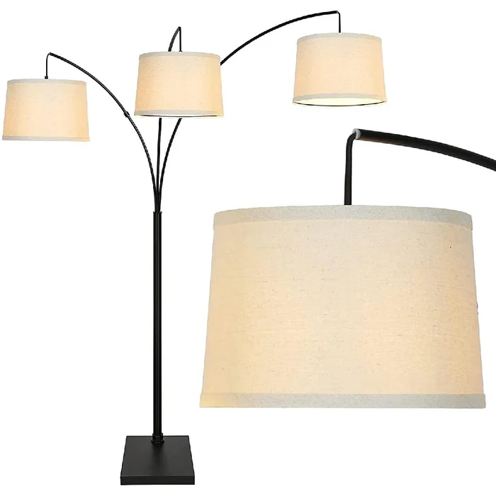 Trinity Arc Floor Lamp, 3 Lights, Heavy Base, Black, 79`` tall
