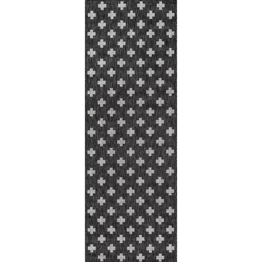 Umbria Geometric Runner, Grey/Black, Indoor/Outdoor