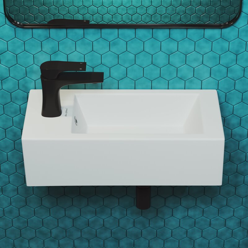 Voltaire Left Side Ceramic Rectangular Single Hole Faucet Bathroom Sink with Overflow