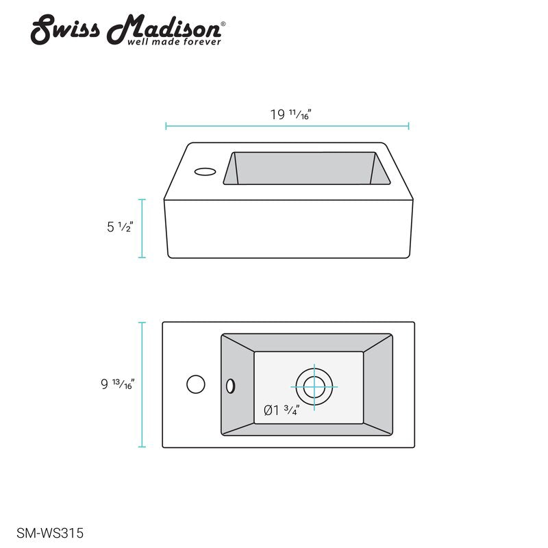 Voltaire Left Side Ceramic Rectangular Single Hole Faucet Bathroom Sink with Overflow