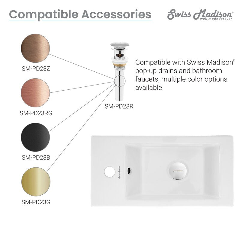 Voltaire Left Side Ceramic Rectangular Single Hole Faucet Bathroom Sink with Overflow