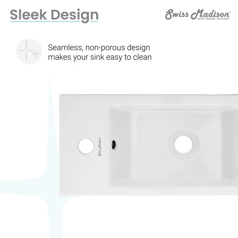 Voltaire Left Side Ceramic Rectangular Single Hole Faucet Bathroom Sink with Overflow