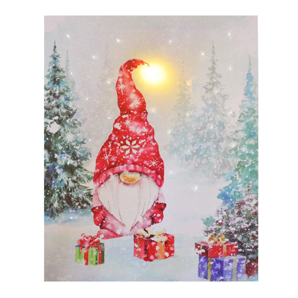 CANVAS 12″X16″ 1 LED+30 FBR GNOME SNOWY SCENE