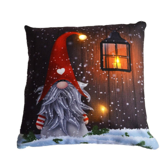 CUSHION LIGHTED 16″X16″ 3 LED+6/18 TIMER GNOME IN A LANTERN SCENE