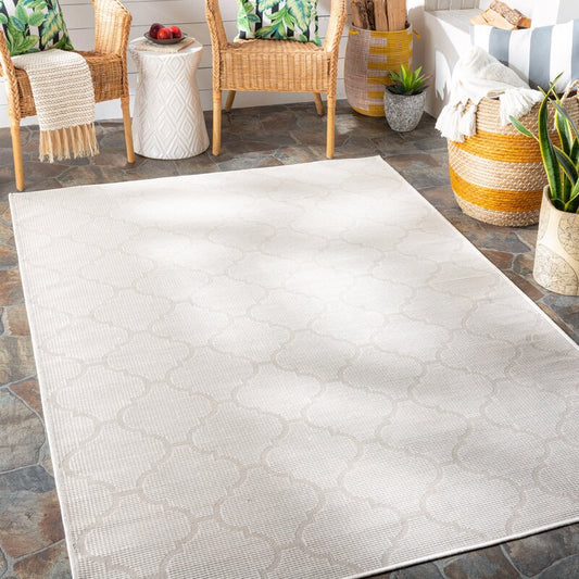 Yuri Geometric Ivory Indoor / Outdoor Area Rug 5'3 x 7