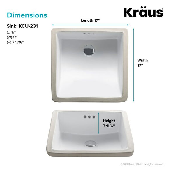 Elavo 17`` Ceramic Square Undermount Sink by Kraus