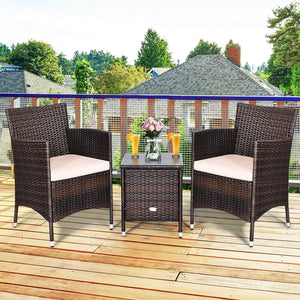 3 Pcs Patio Wicker Rattan Furniture Conversation Set with Coffee Table *UNASSEMBLED/IN BOX*