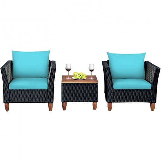 3 Pieces Outdoor Patio Rattan Furniture Set with Coffee Table, Fully Assembled
