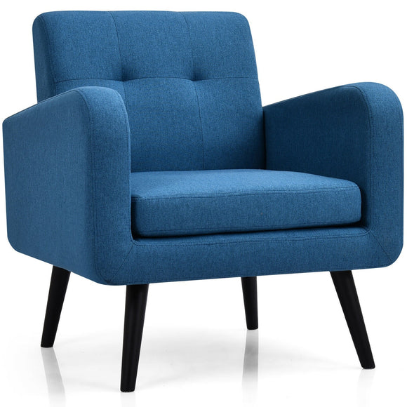 Modern Upholstered Comfy Accent Chair with Rubber Wood Legs, blue