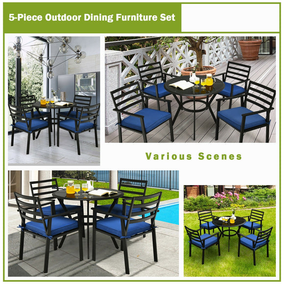 5 Pieces Outdoor Patio Dining Chair Table Set with Cushions, 1 box unassembled - HW64411
