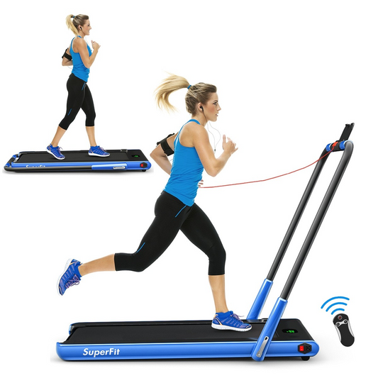 SuperFit 2.25HP 2-in-1 Folding Treadmill, Blue/Black