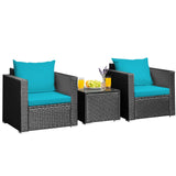 3 Pieces Patio Wicker Furniture Set With Cushion-Turquoise, Fully Assembled, slight irregular