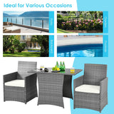 3 Pieces Patio Rattan Furniture Set with Cushions *One box unassembled*