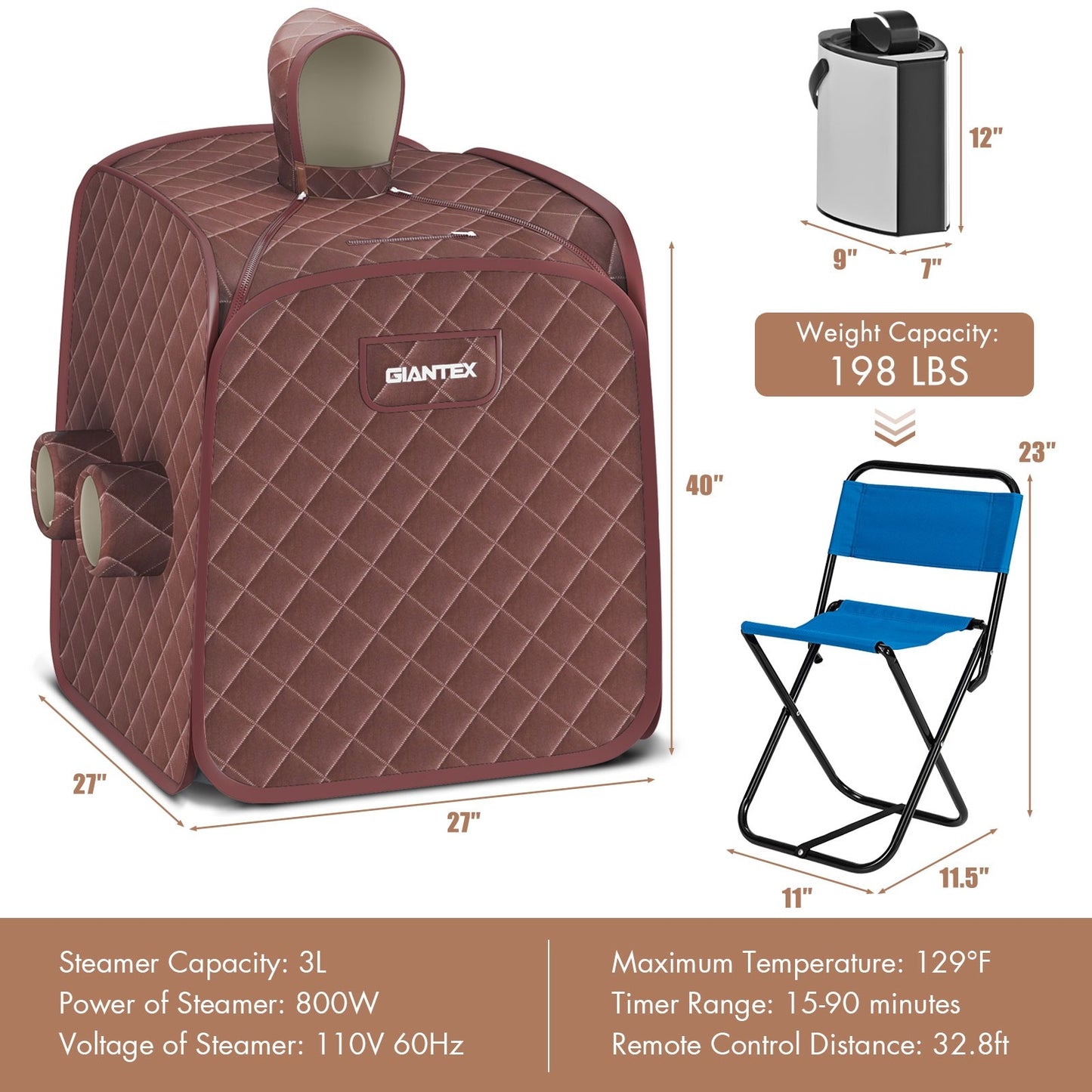 800W 2 Person Portable Steam Sauna Tent SPA with 3L Steamer reg $159.99