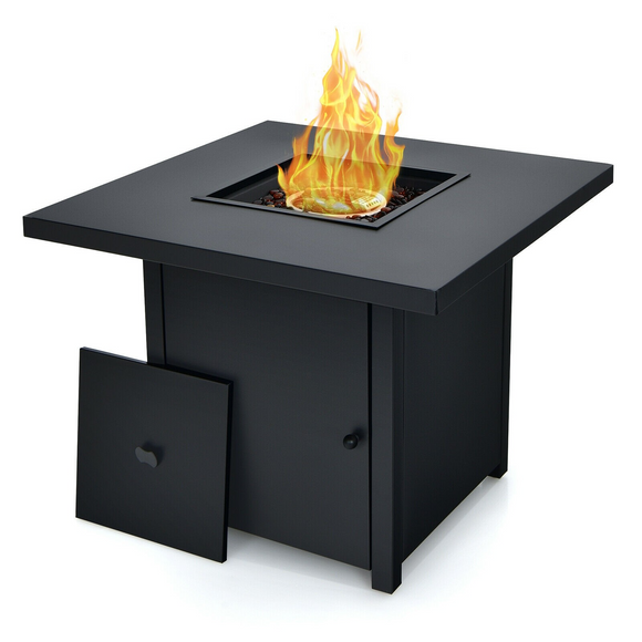 32 Inch 40000 BTU Propane Fire Pit Table with Lid and Fire Glass, small dent on top