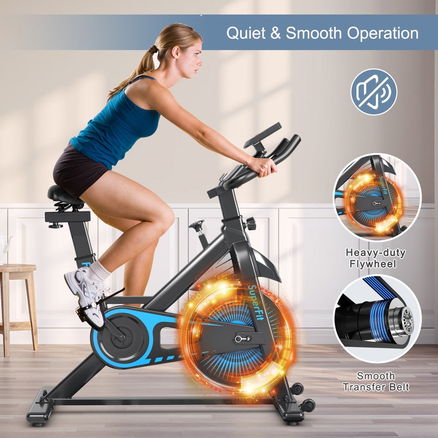 Indoor Silent Belt Drive Adjustable Resistance Cycling Stationary Bike, fully assembled