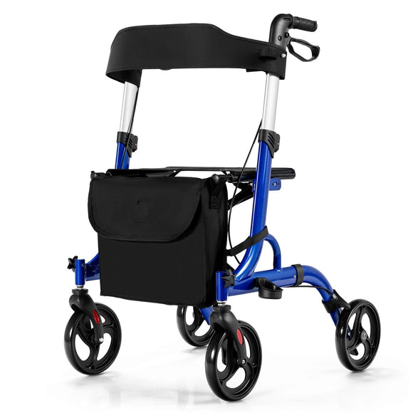 Folding Aluminum Rollator Walker with 8 inch Wheels and Seat - JH10007