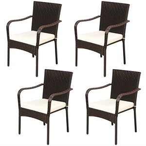 Set of 4 Patio Rattan Stackable Dining Chair
