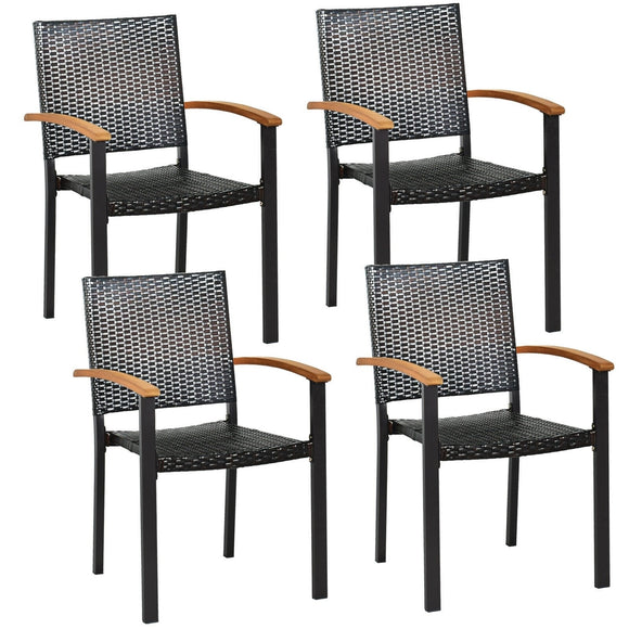 Set of 4 Outdoor Patio PE Rattan Dining Chairs with Powder-coated Steel Frame *UNASSEMBLED/IN BOX* - OP70690