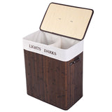 Folding Double Rectangle Bamboo Hamper Laundry Basket