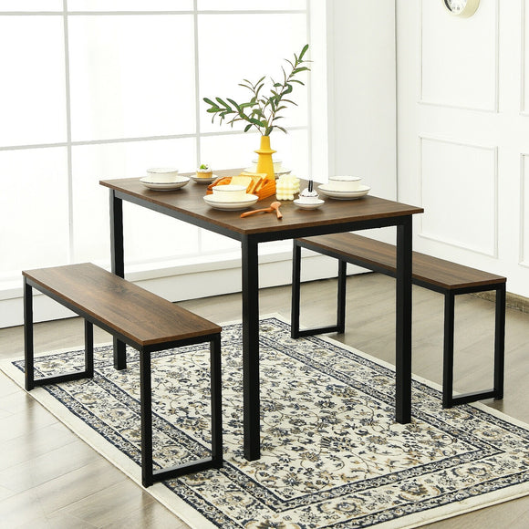 3 Pieces Kitchen Dining Table Set with 2 Benches - HW67617NA