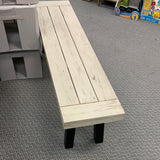 63`` WOOD BENCH, indoor / outdoor, color is white/grey wash