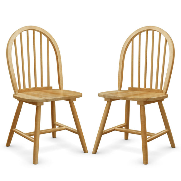 Set of 2 Vintage Windsor Wood Chair with Spindle Back for Dining Room, Natural