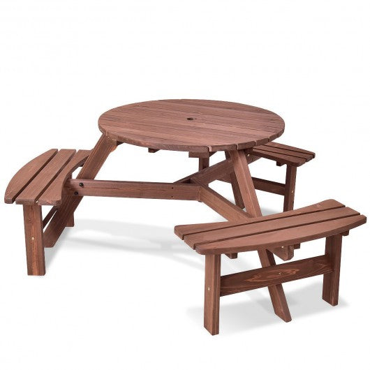6-Person Patio Wood Picnic Table Beer Bench Set, 1 Box unassembled
