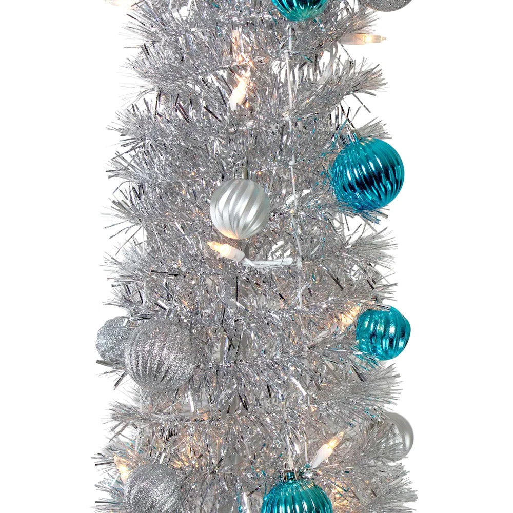 6' Pre-Lit Silver Tinsel Pop-Up Artificial Christmas Tree - Clear Lights