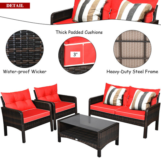4PCS Patio Rattan Furniture Set, 2 boxes unassembled