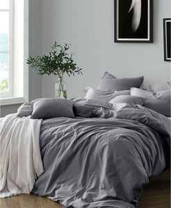 Swift Home 100% Cotton Twin Duvet Cover and Sham Set - Ash Gray